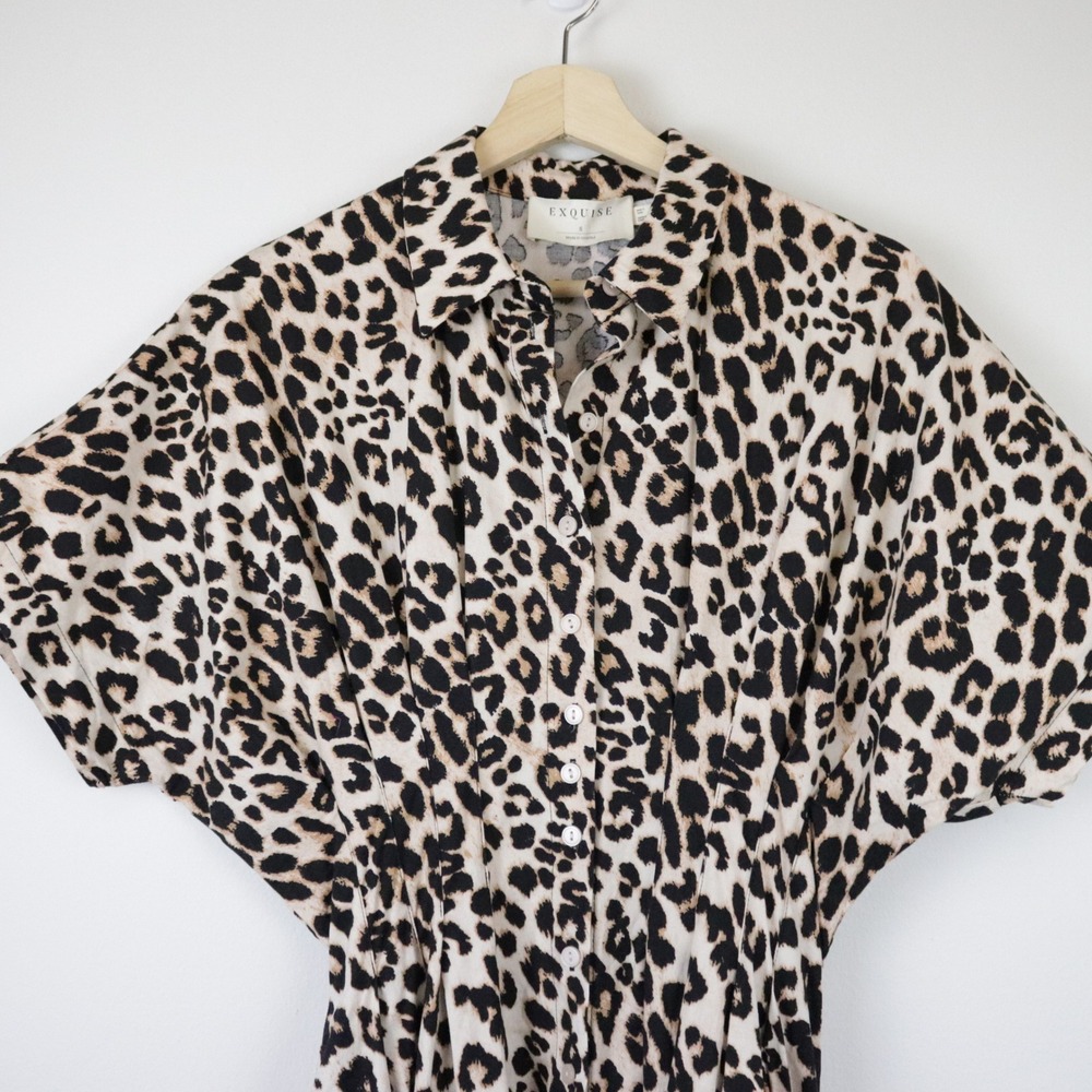 Anthropologie Exquise The Tobie Shirt Dress Small Leopard Print Shirtdress - Picture 5 of 12